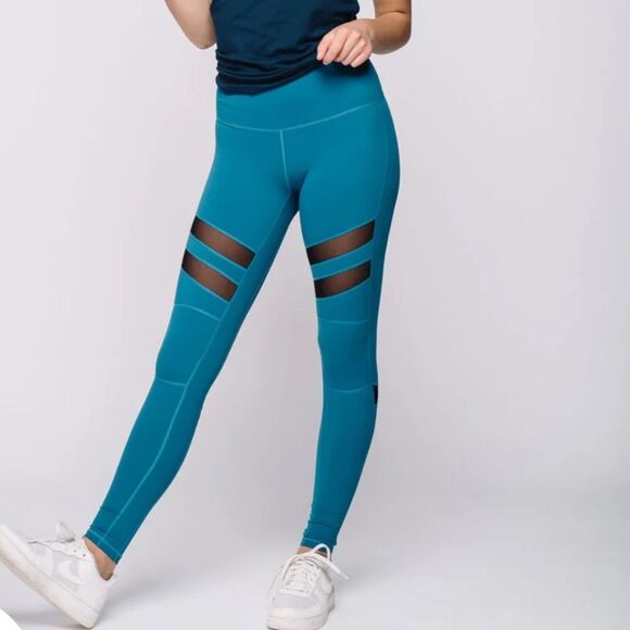 Kadyluxe High Waist Leggings Mesh Cutouts in Teal/Black Women’s Size S - Picture 1 of 8